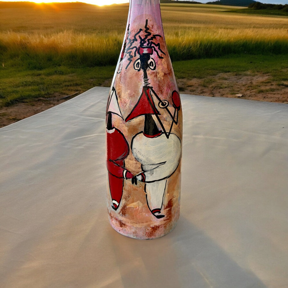 Hand Painted Glass Bottle - Dancing Characters