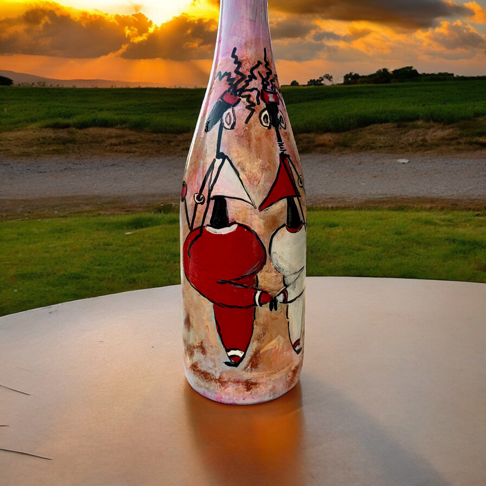 Hand Painted Glass Bottle - Dancing Characters