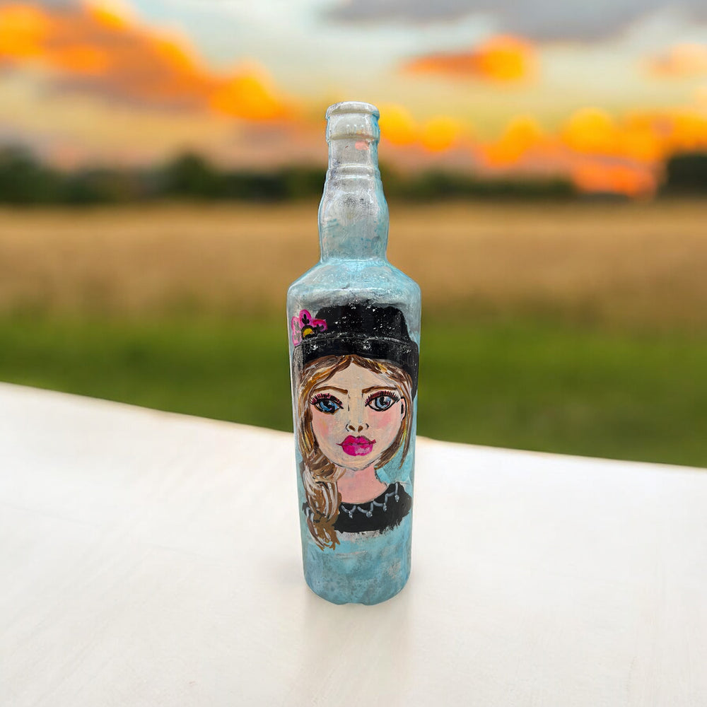 Hand Painted Glass Bottle - Blue Eyed