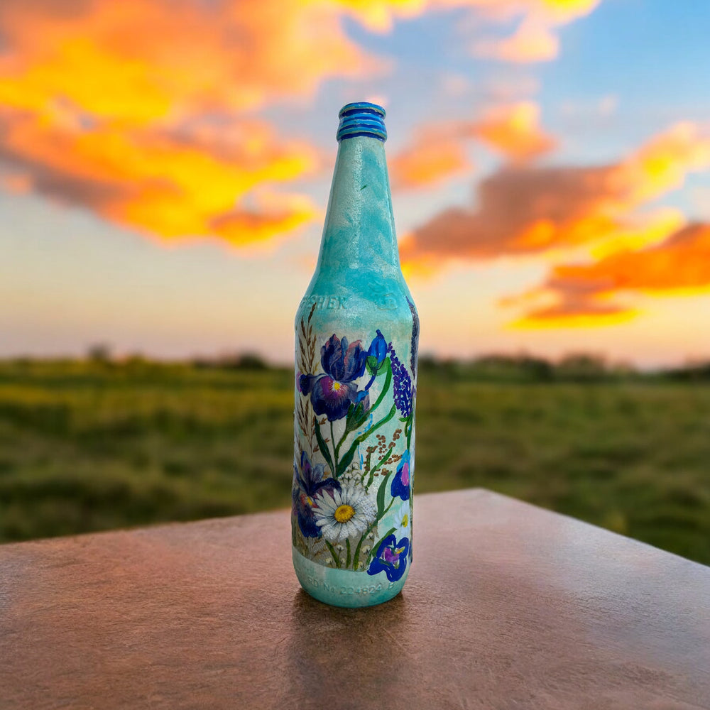 
                      
                        Decoupage Hand Painted Glass Bottle - Blue Floral
                      
                    