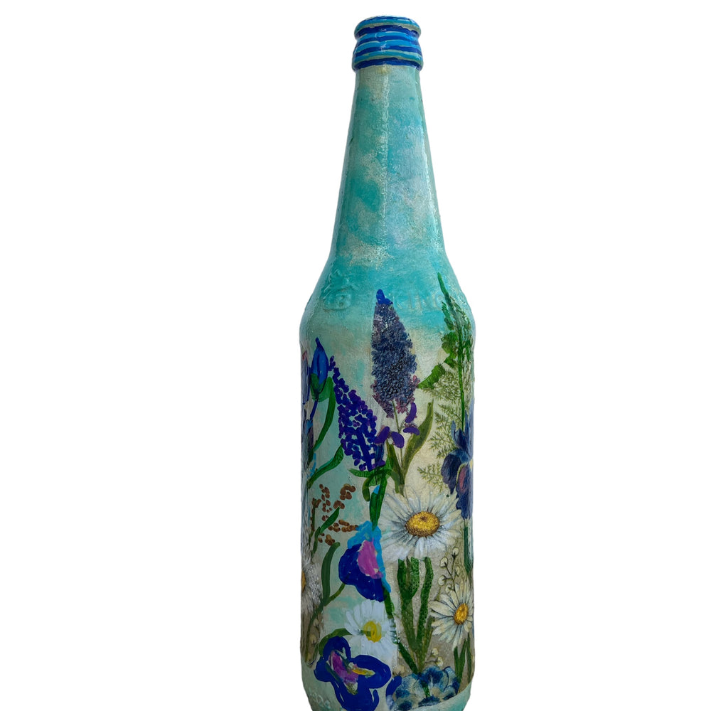 
                      
                        Decoupage Hand Painted Glass Bottle - Blue Floral
                      
                    