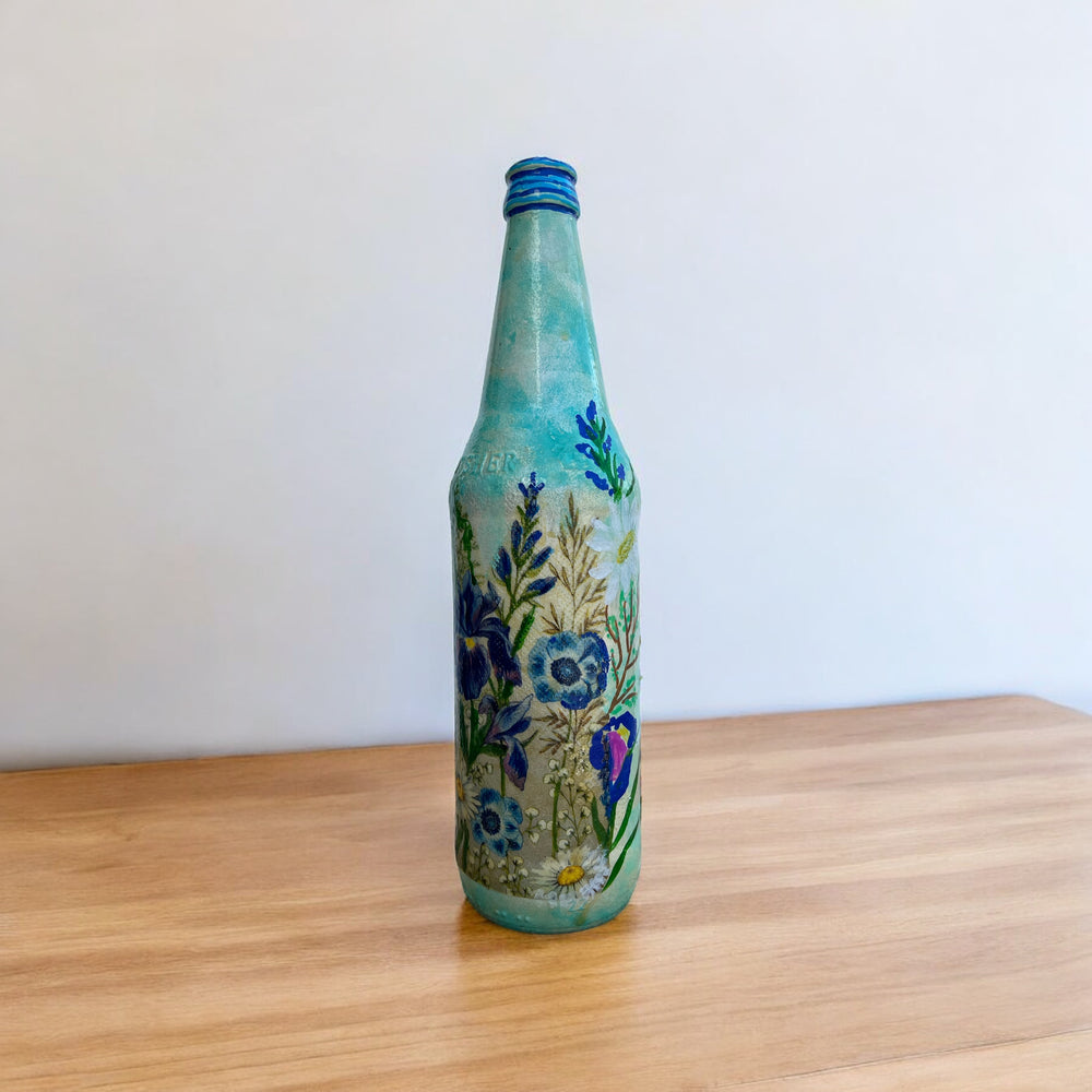 
                      
                        Decoupage Hand Painted Glass Bottle - Blue Floral
                      
                    