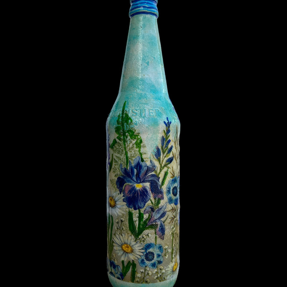 
                      
                        Decoupage Hand Painted Glass Bottle - Blue Floral
                      
                    