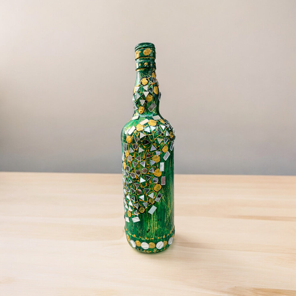 
                      
                        Hand Painted Glass Bottle - Mirrors on Green
                      
                    