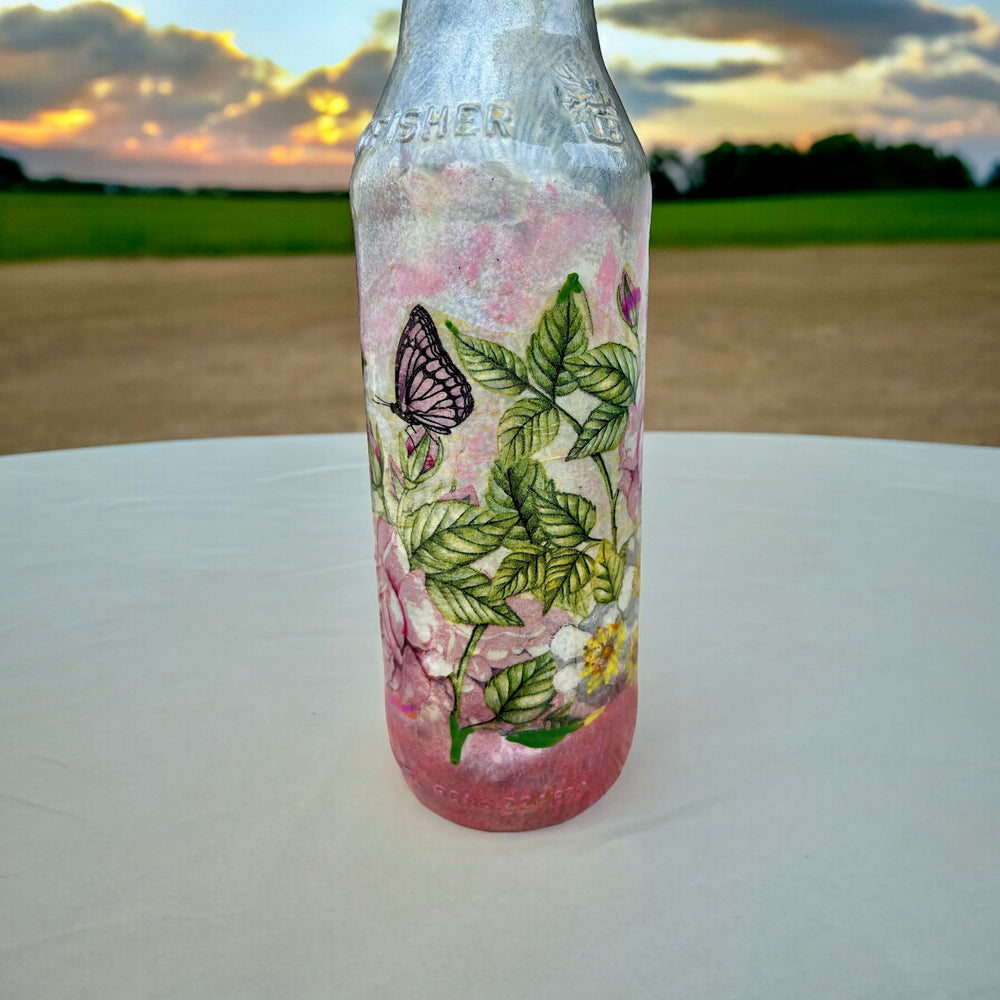 
                      
                        Decoupage Hand Painted Glass Bottle - Pink Roses
                      
                    