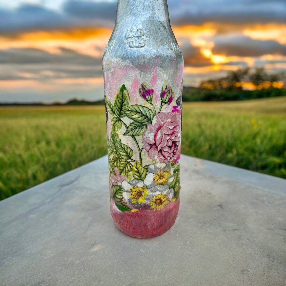 
                      
                        Decoupage Hand Painted Glass Bottle - Pink Roses
                      
                    