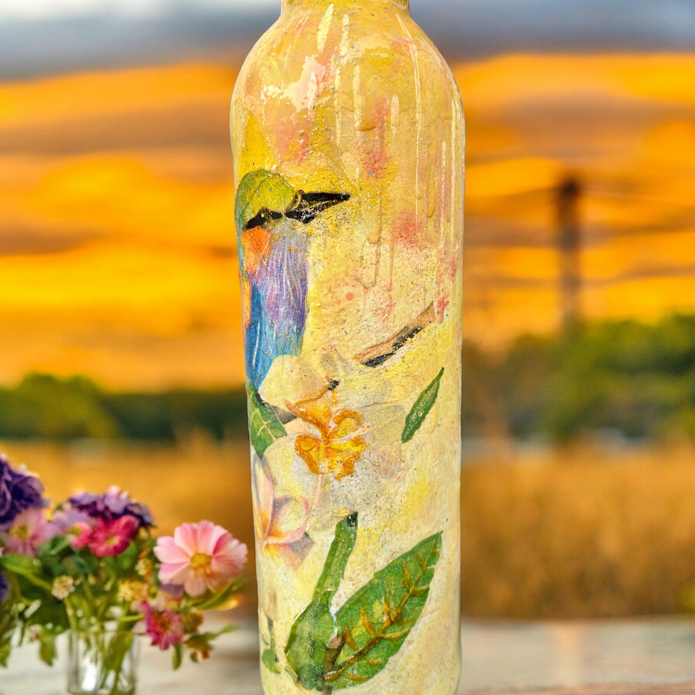 
                      
                        Decoupage Hand Painted Glass Bottle - Colourful Robin
                      
                    