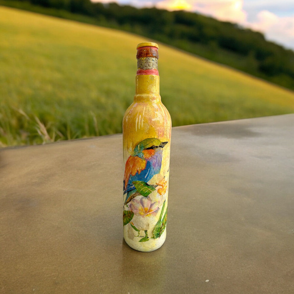 
                      
                        Decoupage Hand Painted Glass Bottle - Colourful Robin
                      
                    