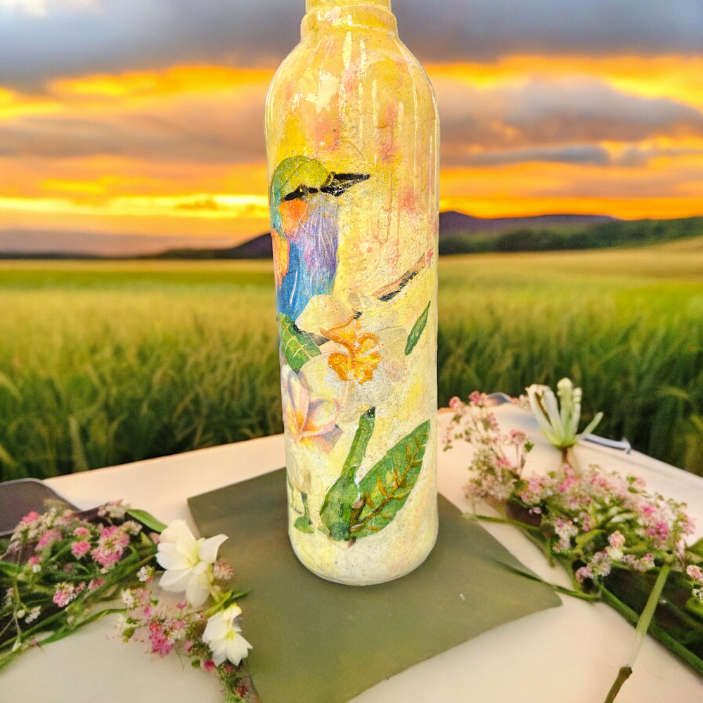 
                      
                        Decoupage Hand Painted Glass Bottle - Colourful Robin
                      
                    