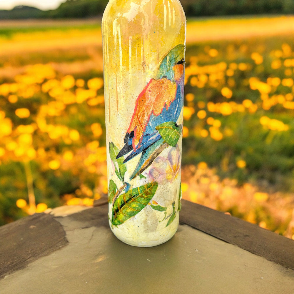 
                      
                        Decoupage Hand Painted Glass Bottle - Colourful Robin
                      
                    