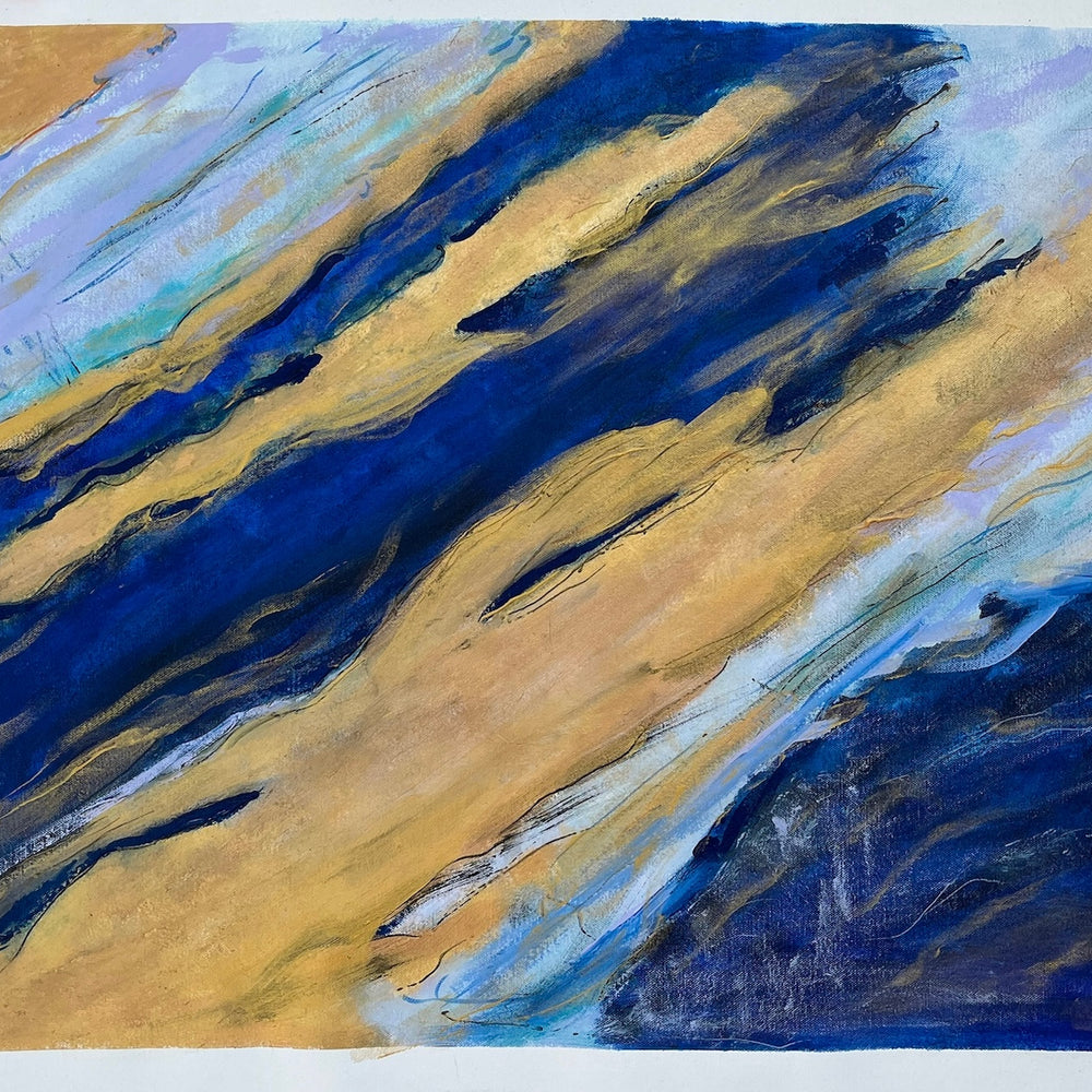 Dynamic Blue and Gold Hand Painting