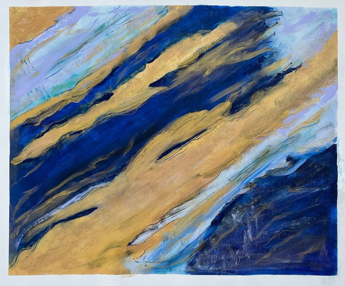 Dynamic Blue and Gold Hand Painting