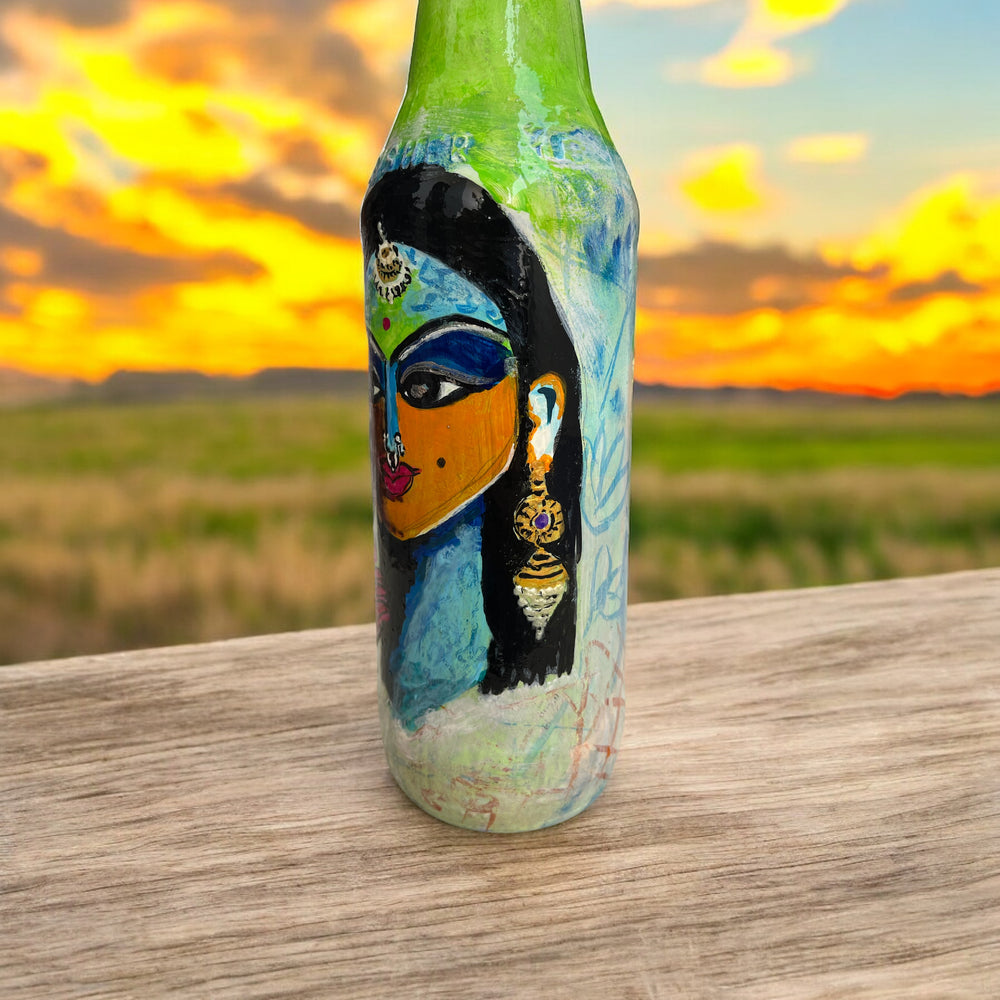 Hand Painted Glass Bottle - Captivating Face