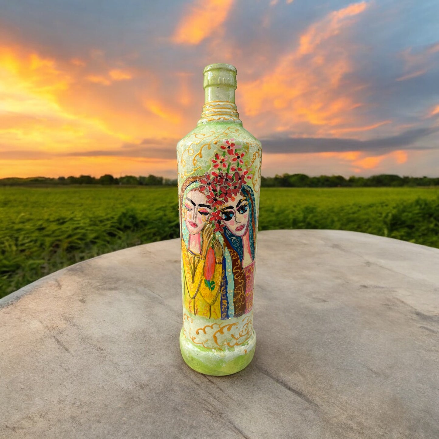 Hand Painted Glass Bottle - Friends