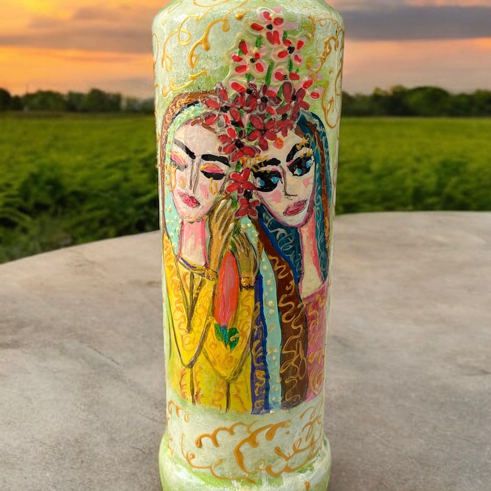 Hand Painted Glass Bottle - Friends