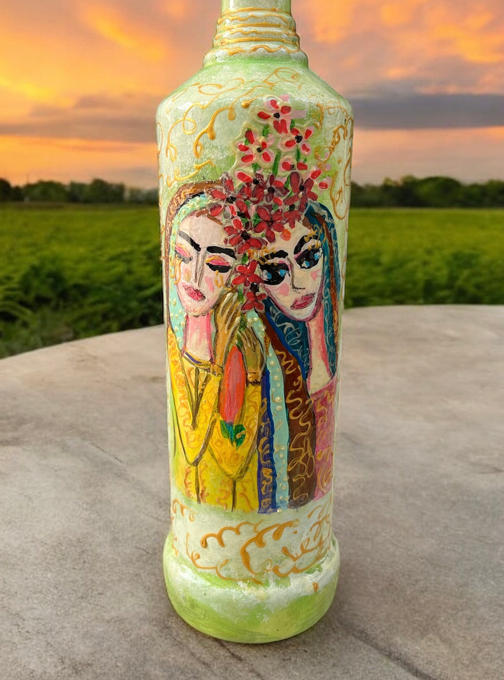 Hand Painted Glass Bottle - Friends