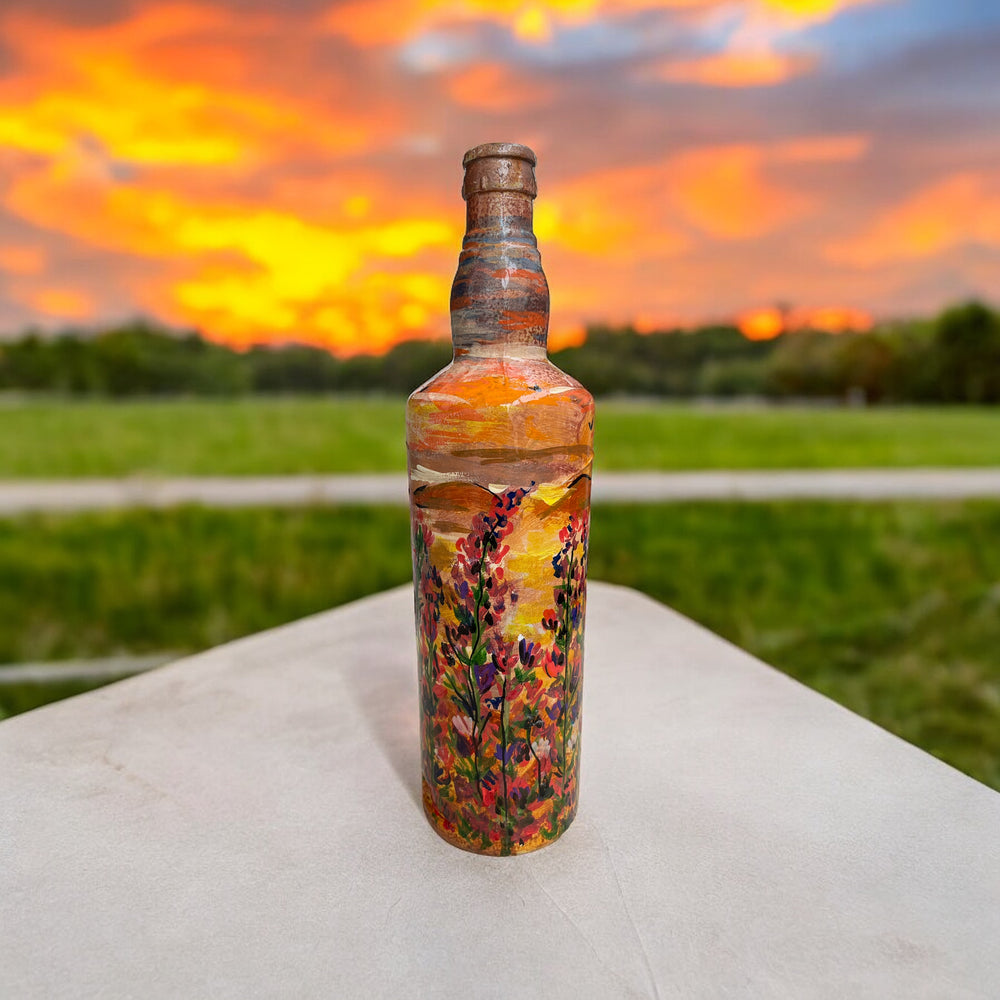 
                      
                        Hand Painted Glass Bottle - Fuchsia Flowers in Sunset
                      
                    