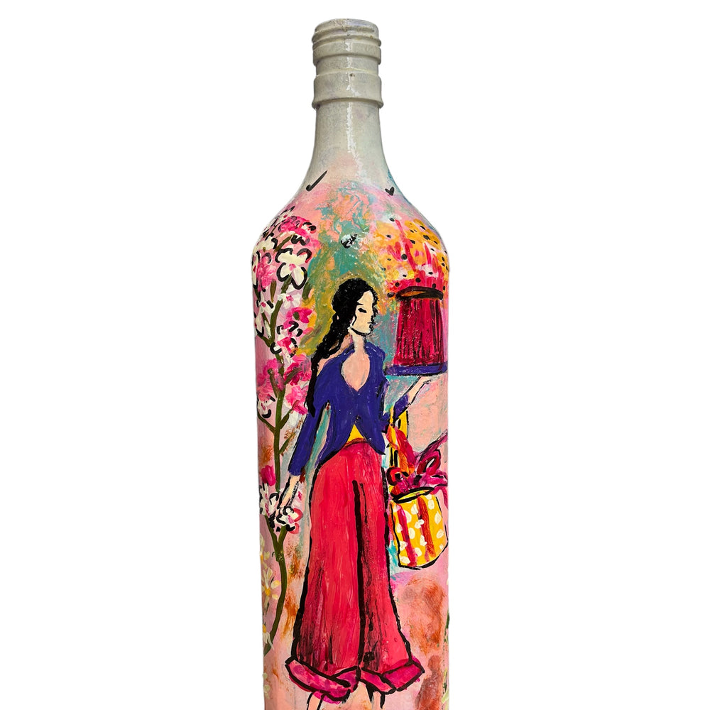 Hand Painted Glass Bottle - Whispers of the Meadow