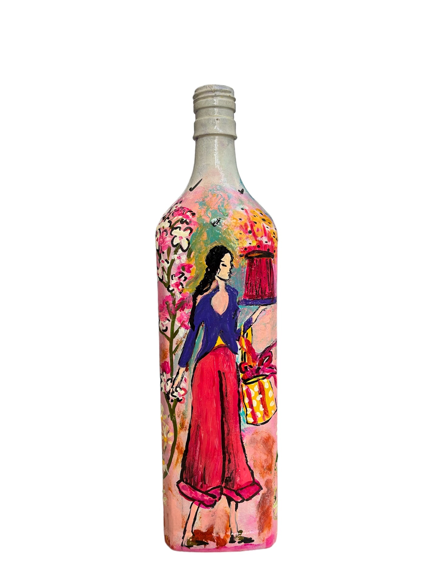 Hand Painted Glass Bottle - Whispers of the Meadow