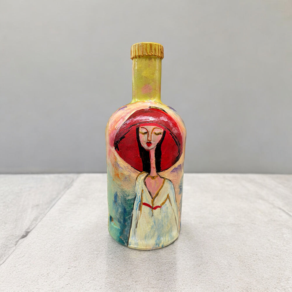 
                      
                        Hand Painted Glass Bottle - Red Hat
                      
                    