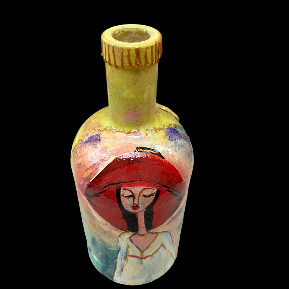 
                      
                        Hand Painted Glass Bottle - Red Hat
                      
                    