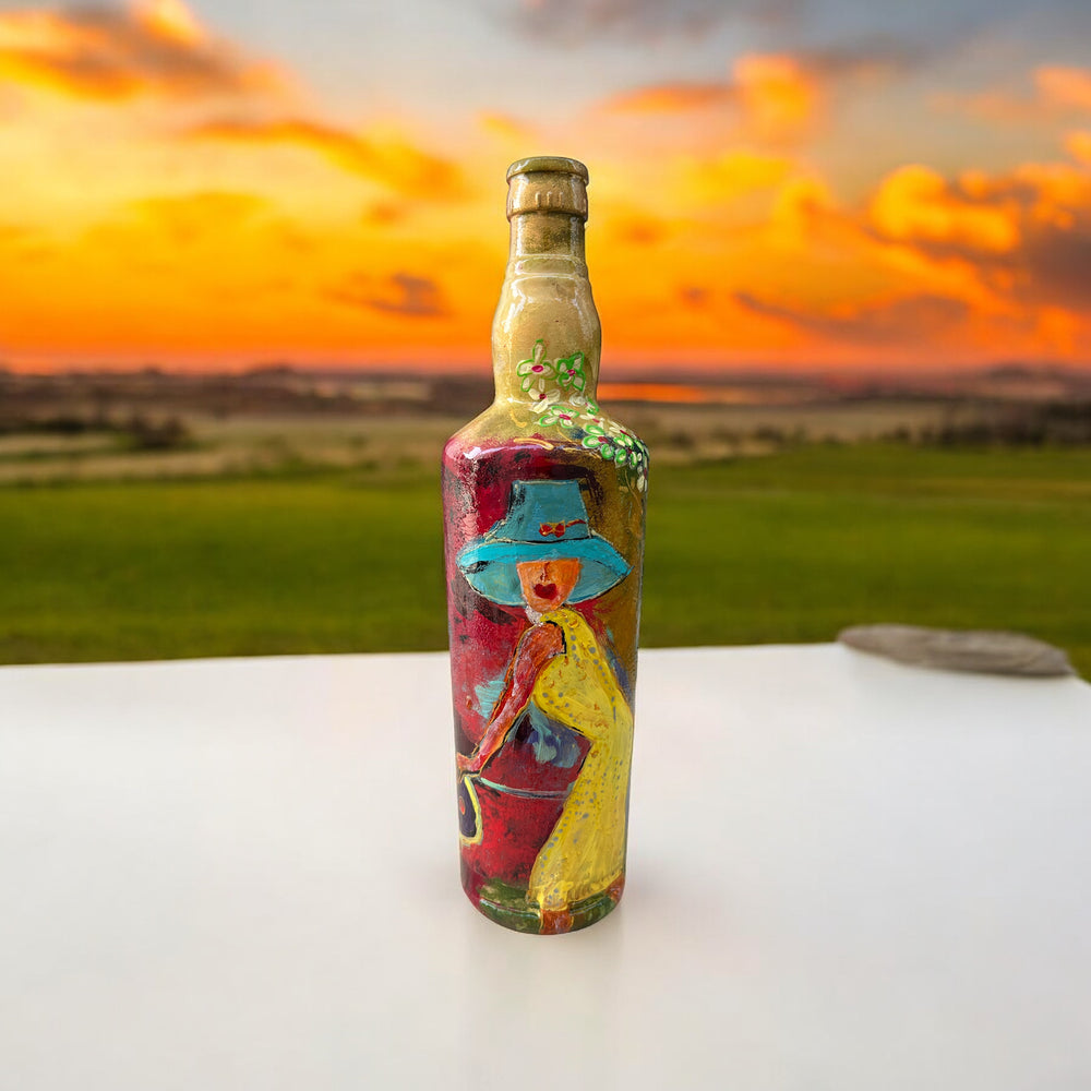 Hand Painted Glass Bottle - Yellow Dress