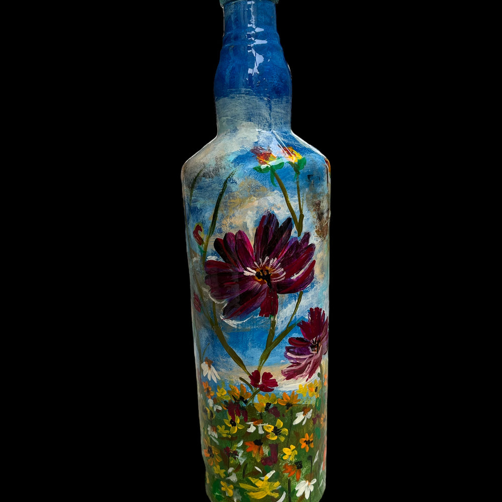 
                      
                        Hand Painted Glass Bottle - Magenta Flowers in Blue
                      
                    