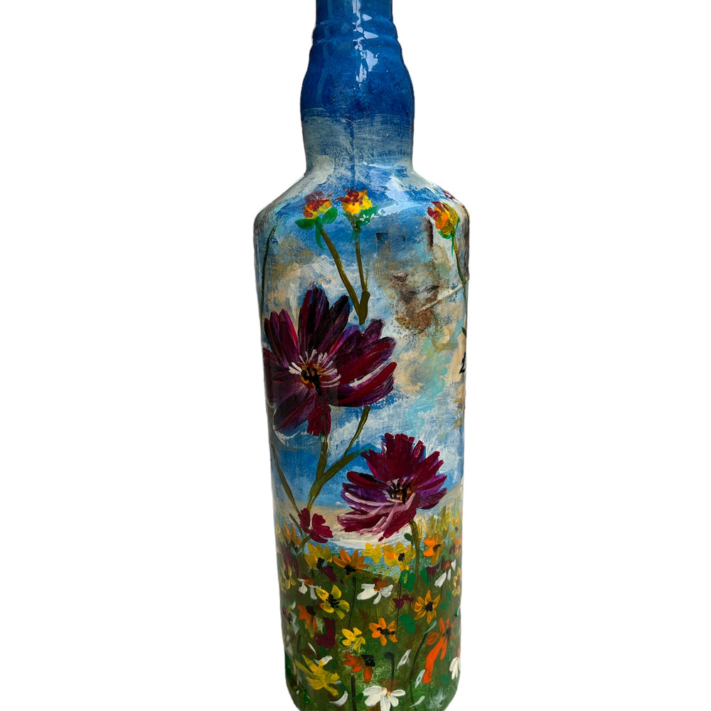 
                      
                        Hand Painted Glass Bottle - Magenta Flowers in Blue
                      
                    