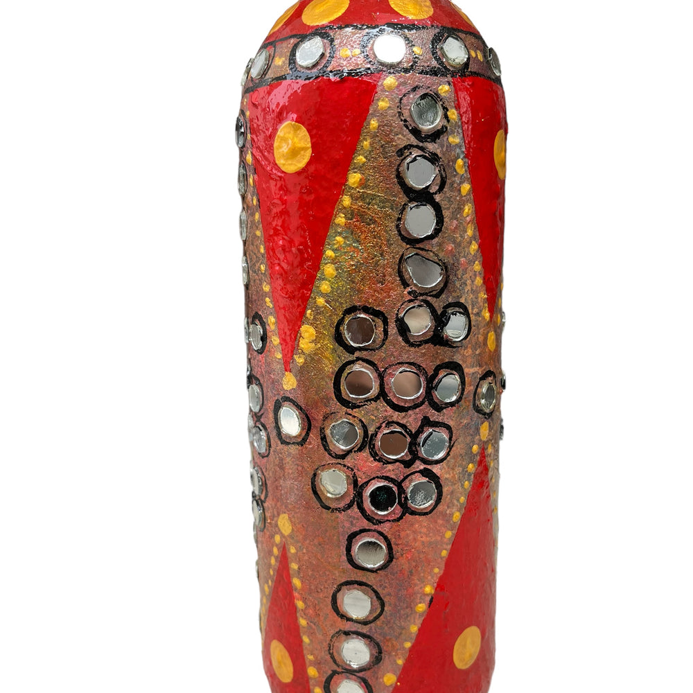 Hand Painted Glass Bottle - Mirrors on Silver Red