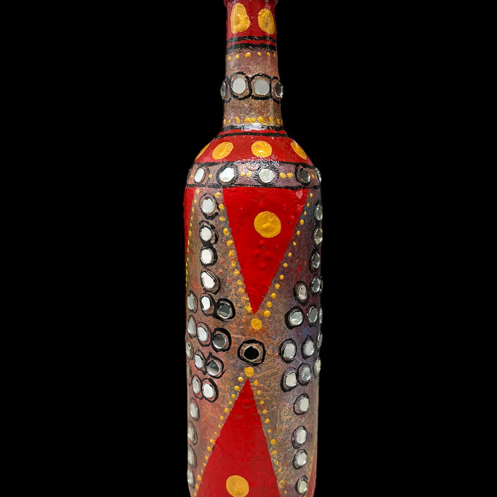 
                      
                        Hand Painted Glass Bottle - Mirrors on Silver Red
                      
                    