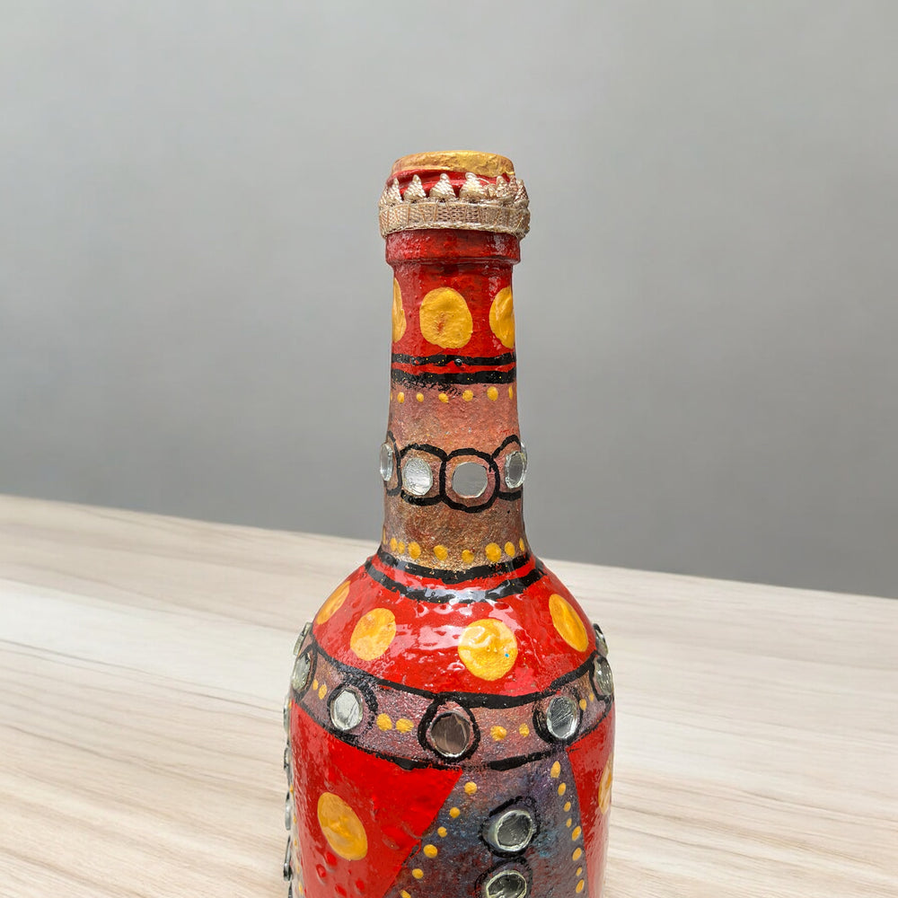 
                      
                        Hand Painted Glass Bottle - Mirrors on Silver Red
                      
                    